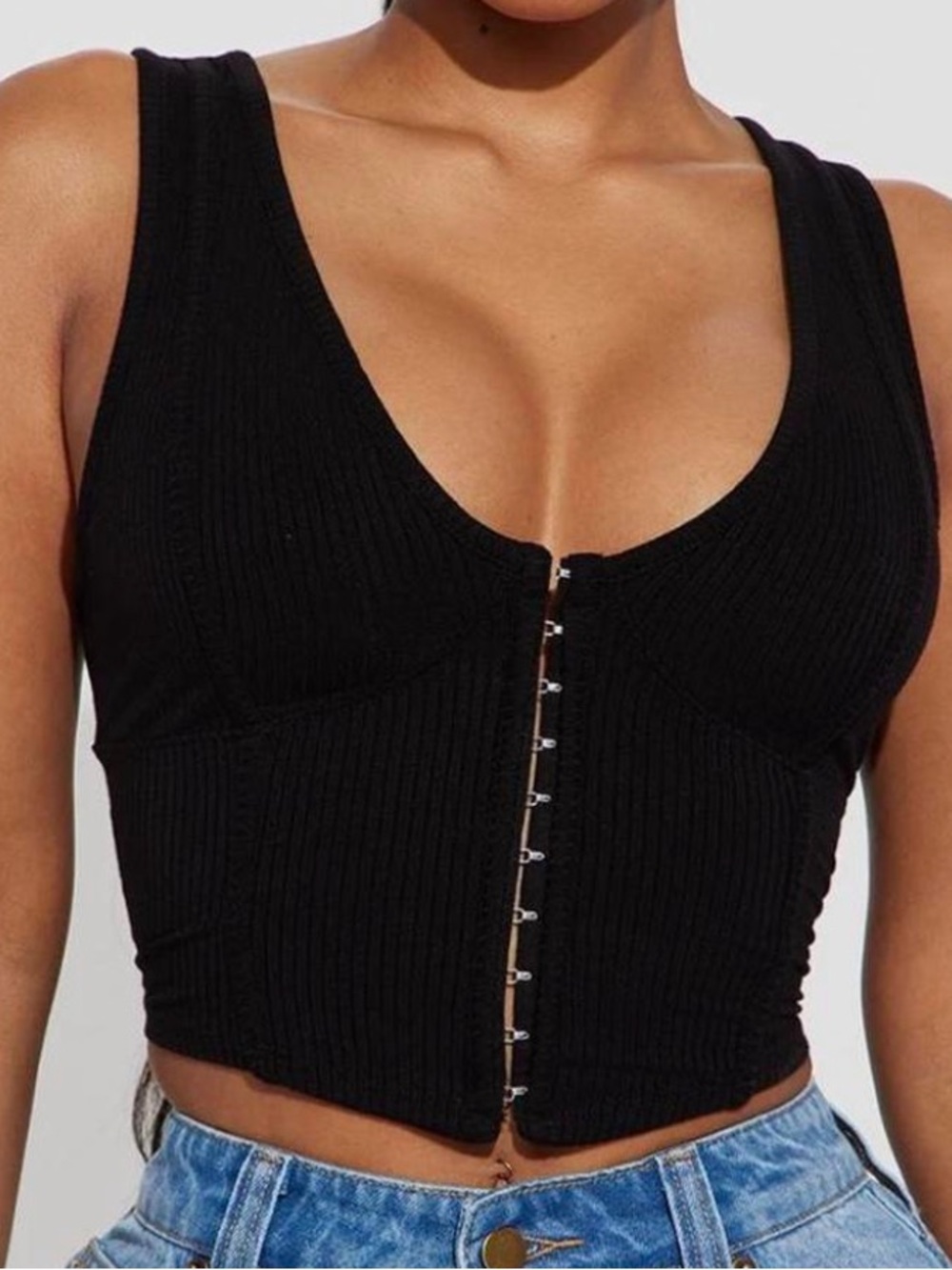 Black Fashion Nova ribbed corset-style crop top